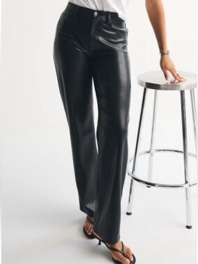 Abercrombie & Fitch Black High-Rise Wide-Leg Faux Leather Pants